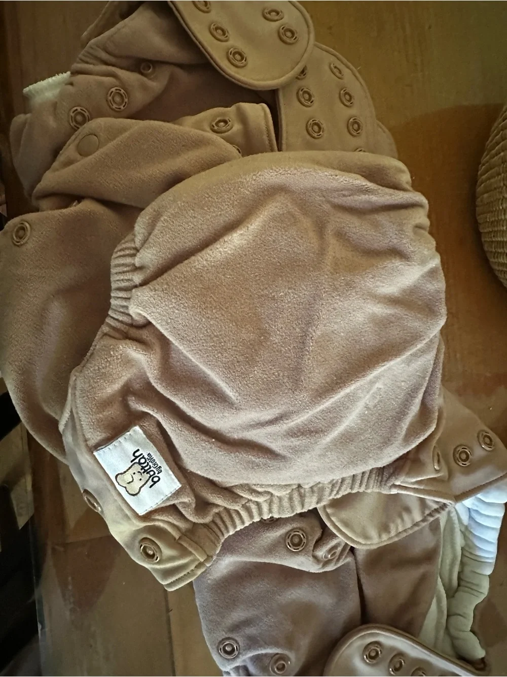 5 GroVia AIO Buttah Cloth Diapers in desert sand with Snap Fasteners